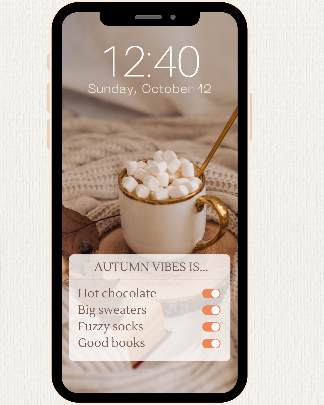 Beige Cozy Autumn Vibes Reminder Phone Notification Instagram Post